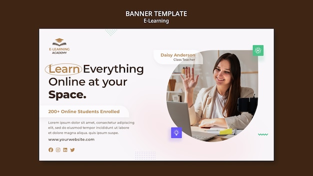 E-learning and online distance classes horizontal banner template