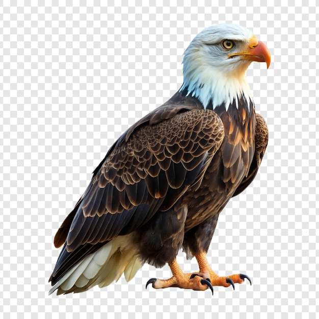 PSD a eagle bird is standing on a transparent background with a yellow beak and a red eye