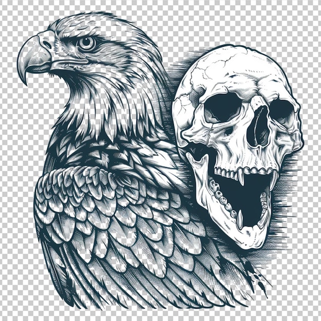 PSD eagle and skull isolated on white background