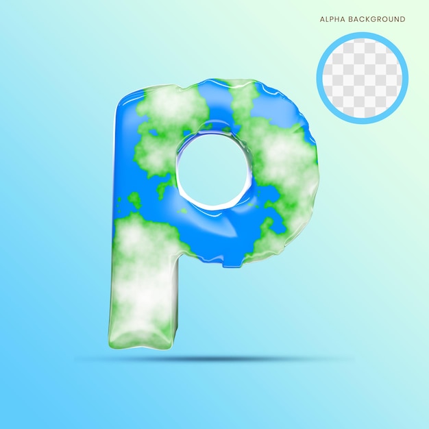 Earth Alphabet Lowercase p 3D