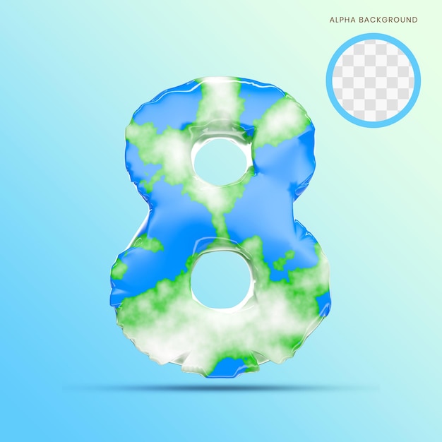 Earth Alphabet Number 8 3D