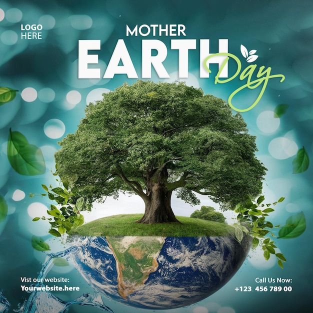 Earth day artwork mother planet day blue background nature social media post template and banner