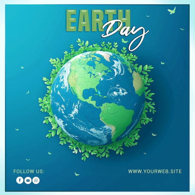 Earth day psd social media poster background design