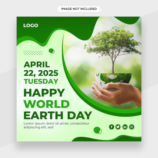 Earth day related social media post banner or square flyer template or facebook cover template