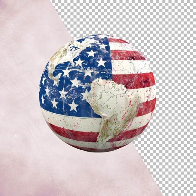 Earth globe covered with USA flag Isolated on transparent background