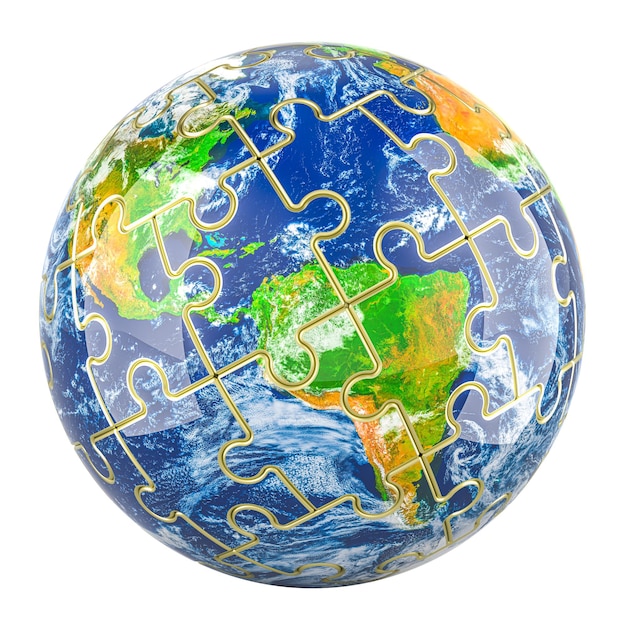 Earth Globe from puzzles 3D rendering isolated on transparent background