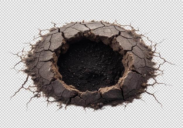 PSD earth hole with cracks isolated on transparent background