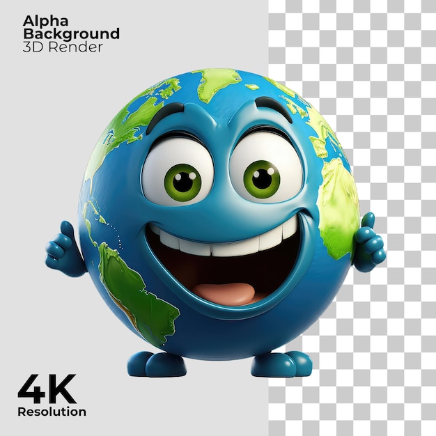 Earth planet cartoon character on Transparent Background