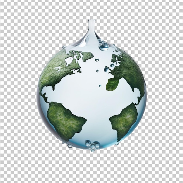 Earth in the shape of a water droplet emphasizing the need for clean water on white background