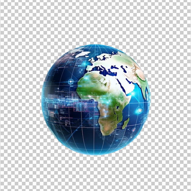 Earth with digital elements like pixels and data streams highlighting the role of technology in healthcare on white background