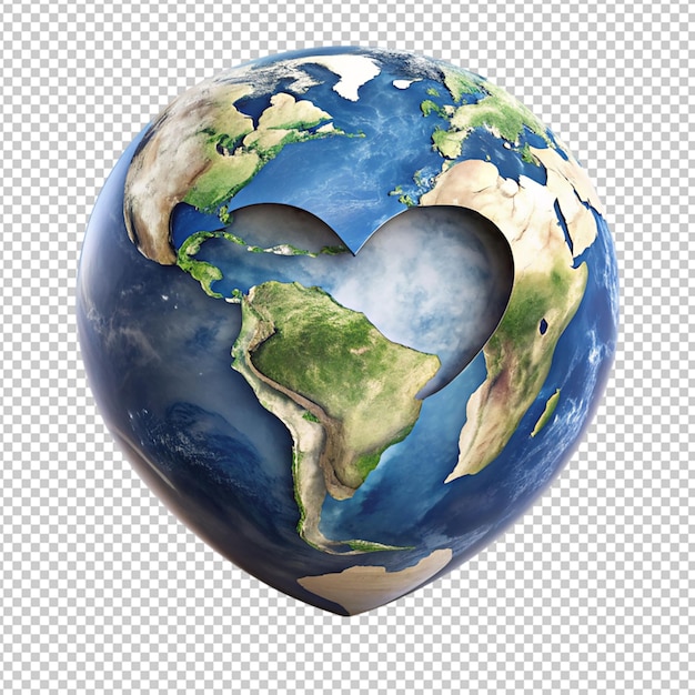 PSD earth with a heart cutout ornament on transparent background