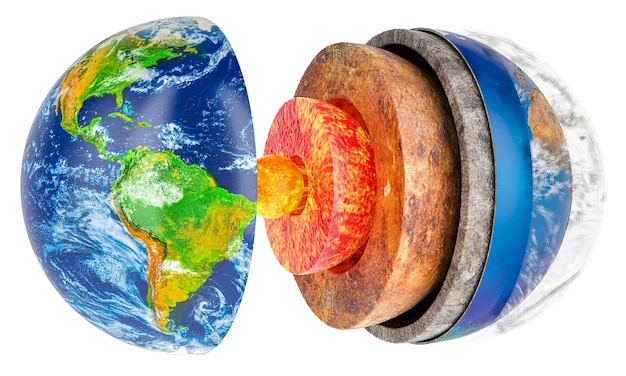 PSD earths layers internal structure of earth crosssection of the earth 3d rendering isolated on transparent background