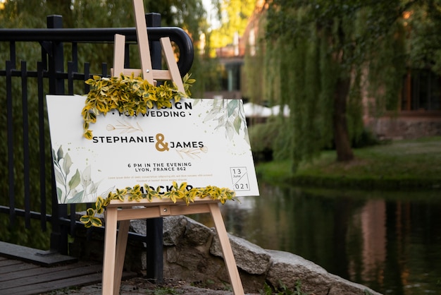 PSD easel sign mockup for wedding