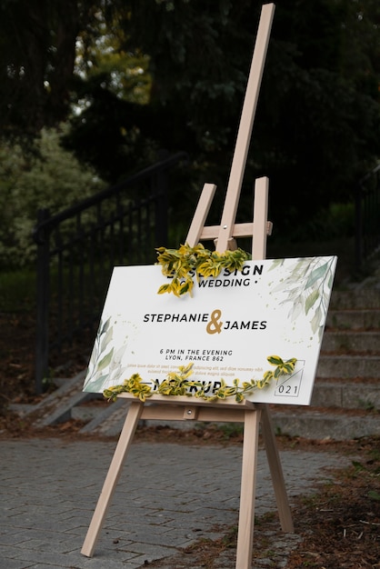 PSD easel sign mockup for wedding