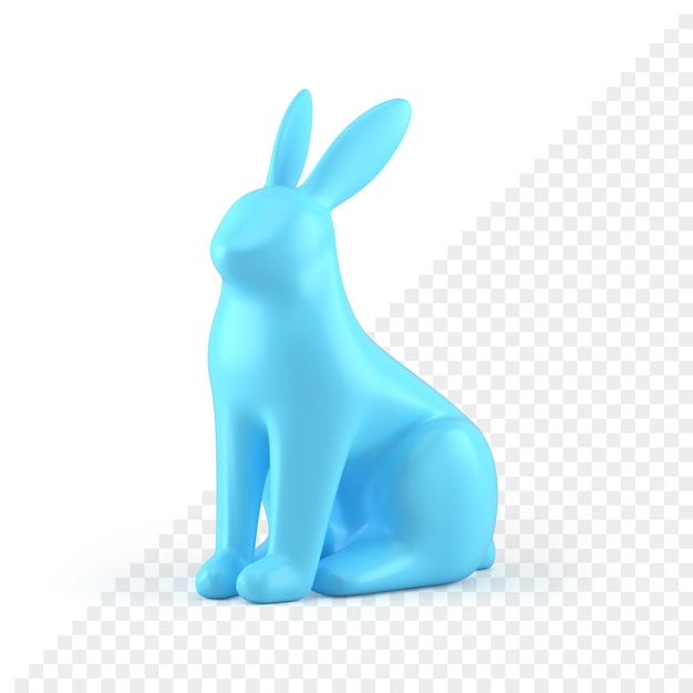 Easter bunny blue glossy ceramic statuette isometric 3d icon realistic illustration