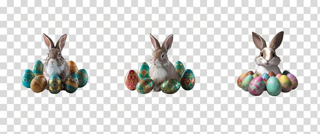 PSD easter bunny eggs with basket transparent background