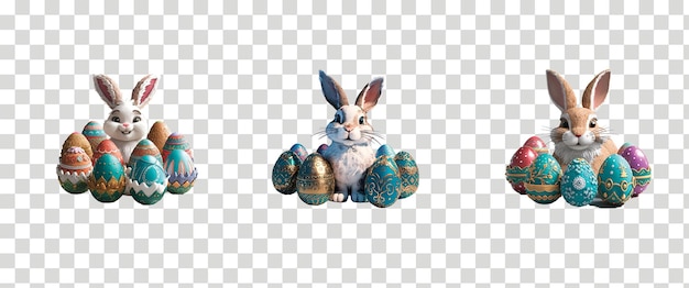 PSD easter bunny eggs with basket transparent background