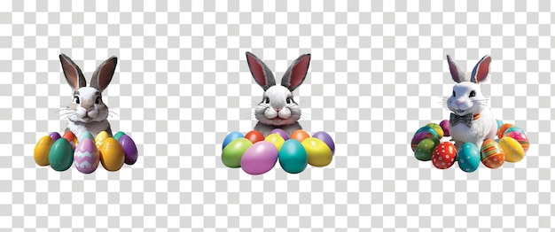 PSD easter bunny eggs with basket transparent background