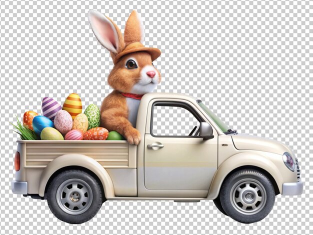 PSD easter bunny in a pickup truck with easter eggs