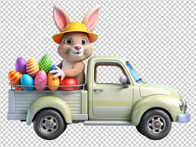 PSD easter bunny in a pickup truck with easter eggs