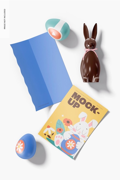 Easter Card with Envelope Mockup, Top View