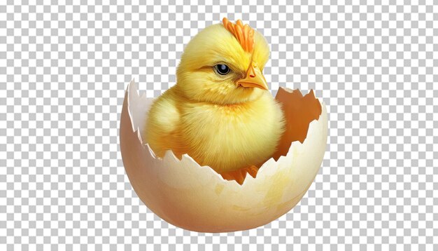 PSD easter chicken in egg shell isolated on transparent background