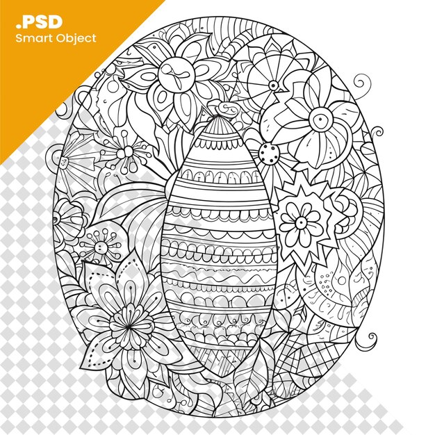 PSD easter egg coloring page for adults black and white vector illustration psd template