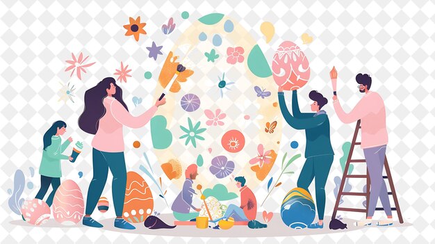 PSD easter egg decorating contest with friends design is colorfu png festival 2d flat art illustrations