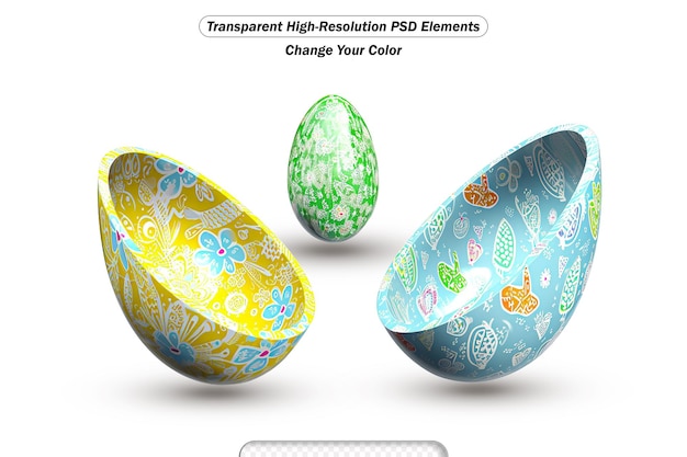 Easter egg with color floral ornament transparent