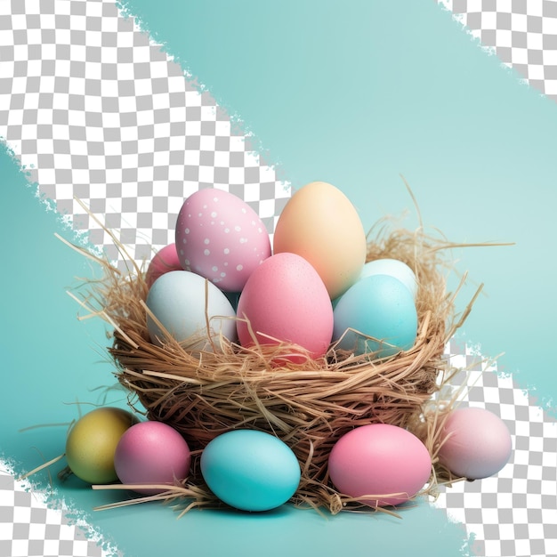 Easter eggs in a black basket transparent background