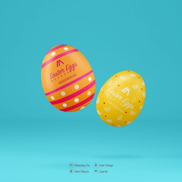 Easter eggs mockup design isolated on blue color background