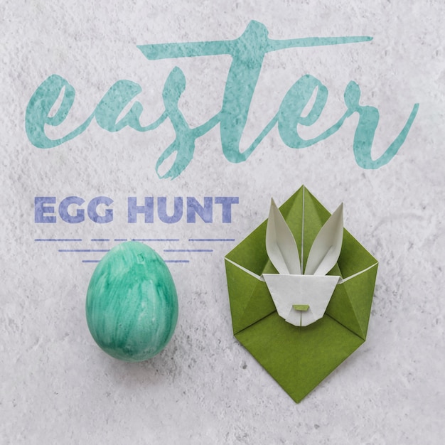 Easter mockup with origami rabbit