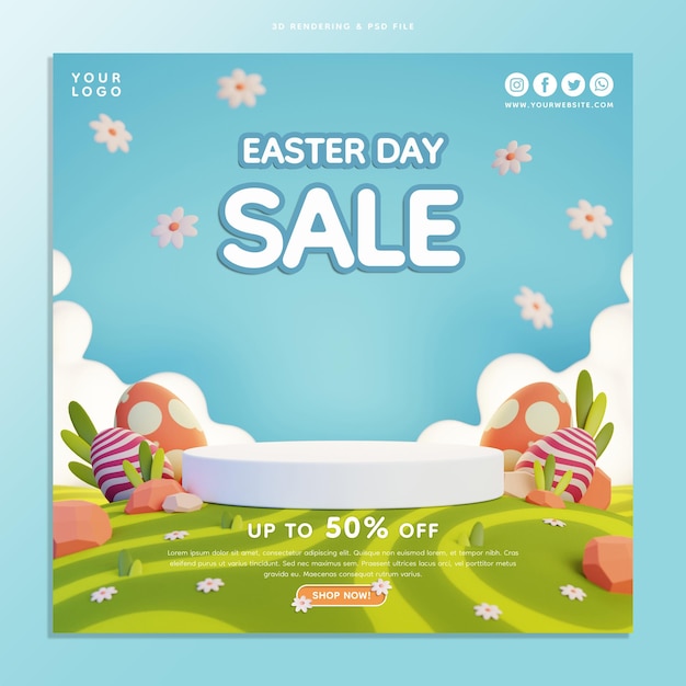 Easter sale banner 3d rendering background