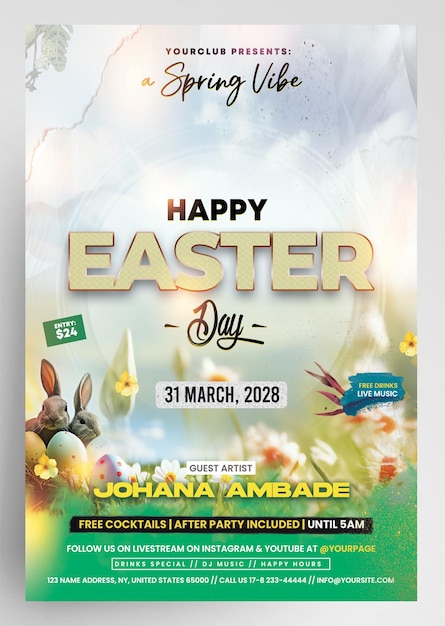 PSD easter spring party flyer invitation