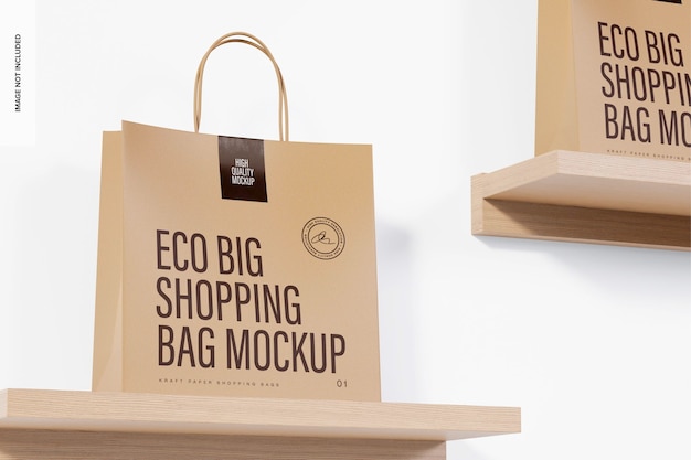 Eco Big Shopping Bags Mockup, Low Angle View