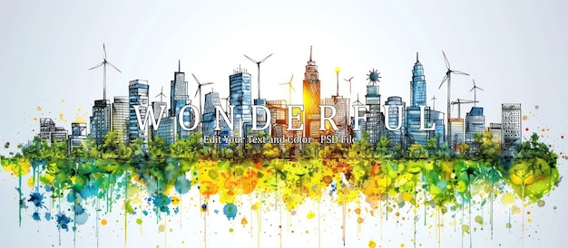 PSD eco cityscape with alternative energy