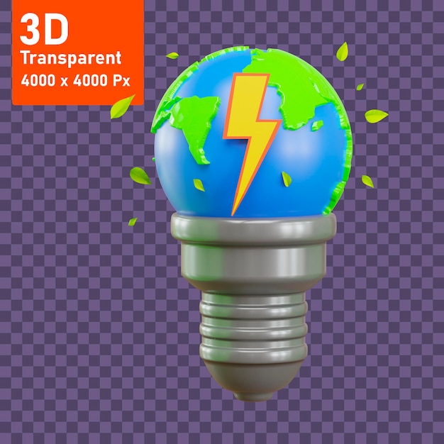 Eco Earth Bulb Icon Green Earth Light Icon 3D Eco Bulb Symbol EnergyEfficient Green Energy