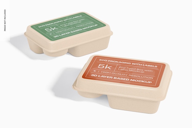 Eco Food Boxes with Label Mockup, Perspective