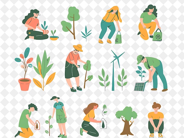 Eco Friendly Environmentalist With Characters Planting Trees PNG People in Daily Work Illustration