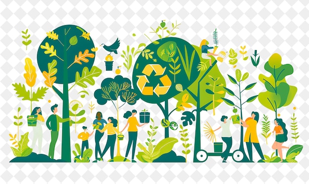 PSD eco friendly environmentalist with characters protecting and png people in daily work illustration