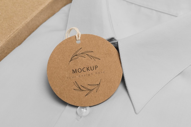 Eco-friendly price tag and cardboard box with formal shirt mock-up