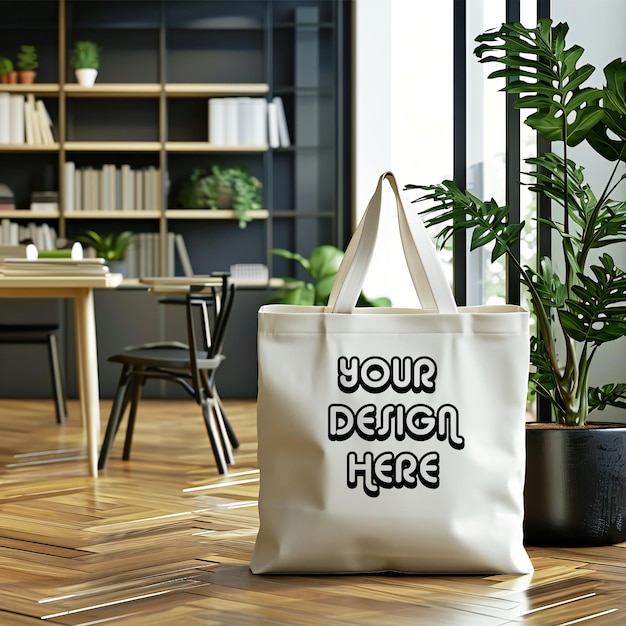 PSD eco friendly white bag mockup for your design on modern design background lifestyle