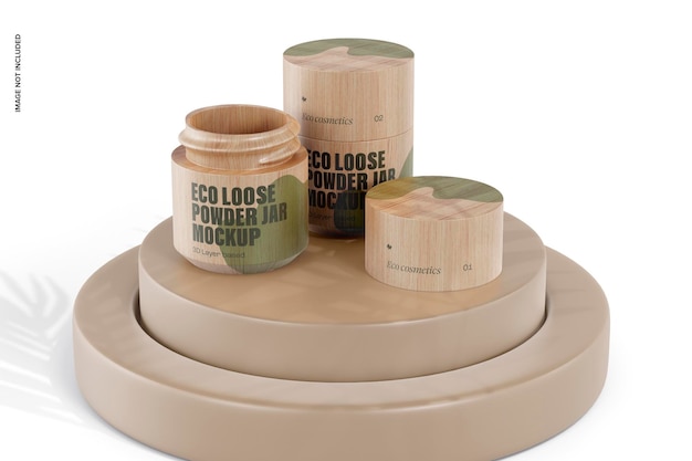 Eco Loose Powder Jars Mockup, on Podium