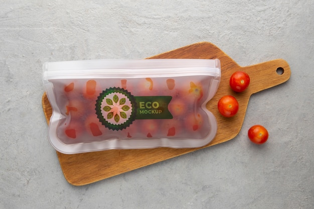 Eco plastic packaging for food top view