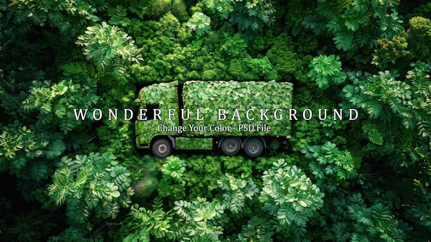 PSD ecofriendly delivery truck camouflaged in lush greenery