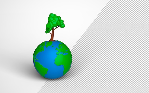 Ecology Concept. Green Tree over Plasticine Clay Earth Globe. 3d Rendering