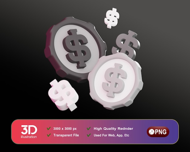 ECommerce 3D Icons BW coin Illustrations