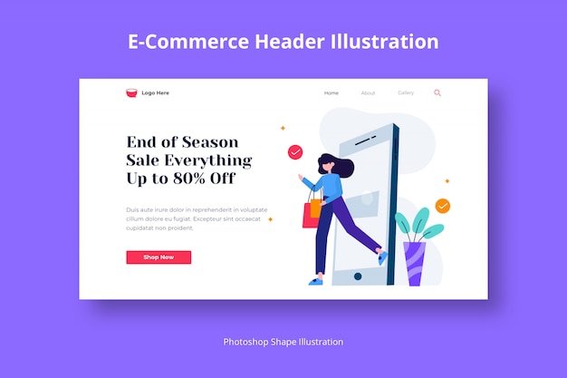 PSD ecommerce header web flat illustration abstract