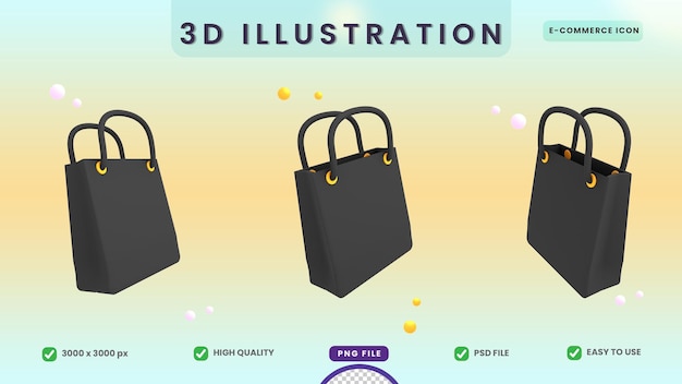 Ecommerce icon empty shopping bags 3d illustration