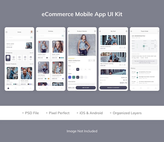 PSD ecommerce mobile app ui kit